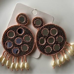 Handcrafted Beaded Mirror Work Statement Earrings